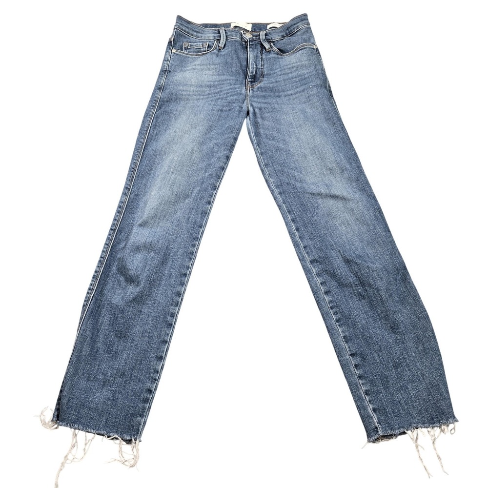 FRAME Le Sylvie Crop Jeans Womens 24 Blue Medium Wash Mid Rise Raw Hem Denim
